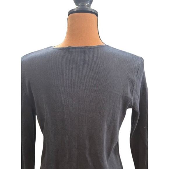 Lauren Ralph Lauren Vintage Lace-Up Ribbed ¾ Sleeve Tee – Size Medium Petite - Picture 4 of 7